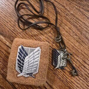 Attack on Titan Eren's Key Leather necklace and embroidered wristband
